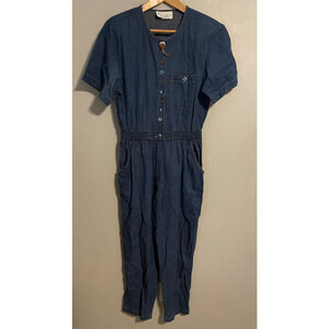 Vintage Deborah Barry Jumpsuit Womens Medium Blue Denim Button Front Western 90s